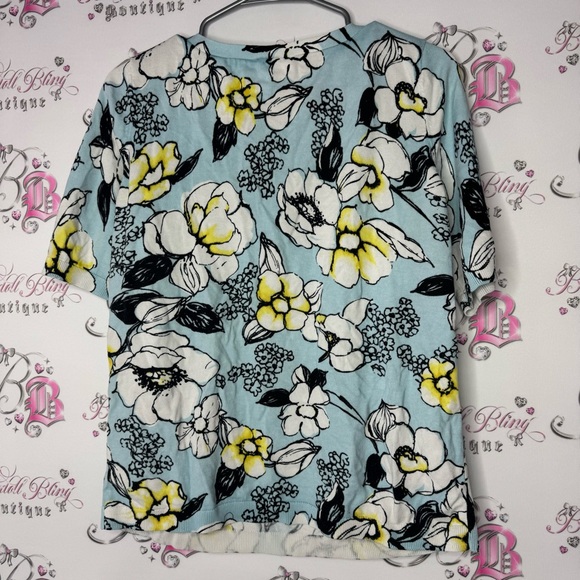 Talbots shirt floral flowers blue white yellow tshirt style sweater mock neck - Picture 3 of 7